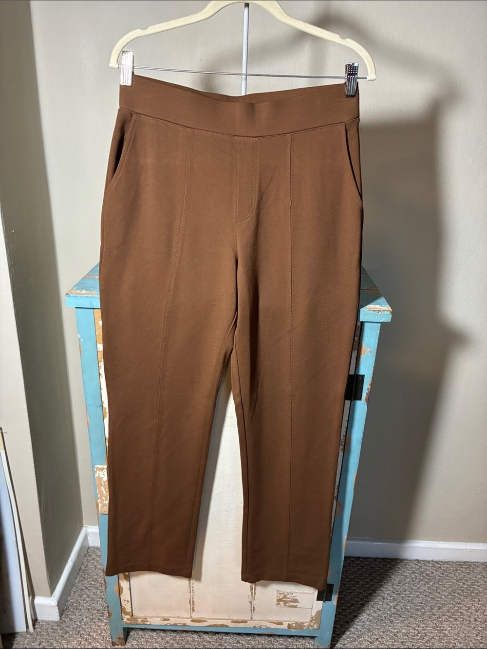 Matty M Brown Straight-Leg Ponte Pull-On Pants